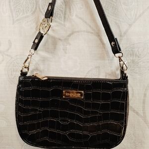 bebe Black Croc-Embossed Shoulder Bag